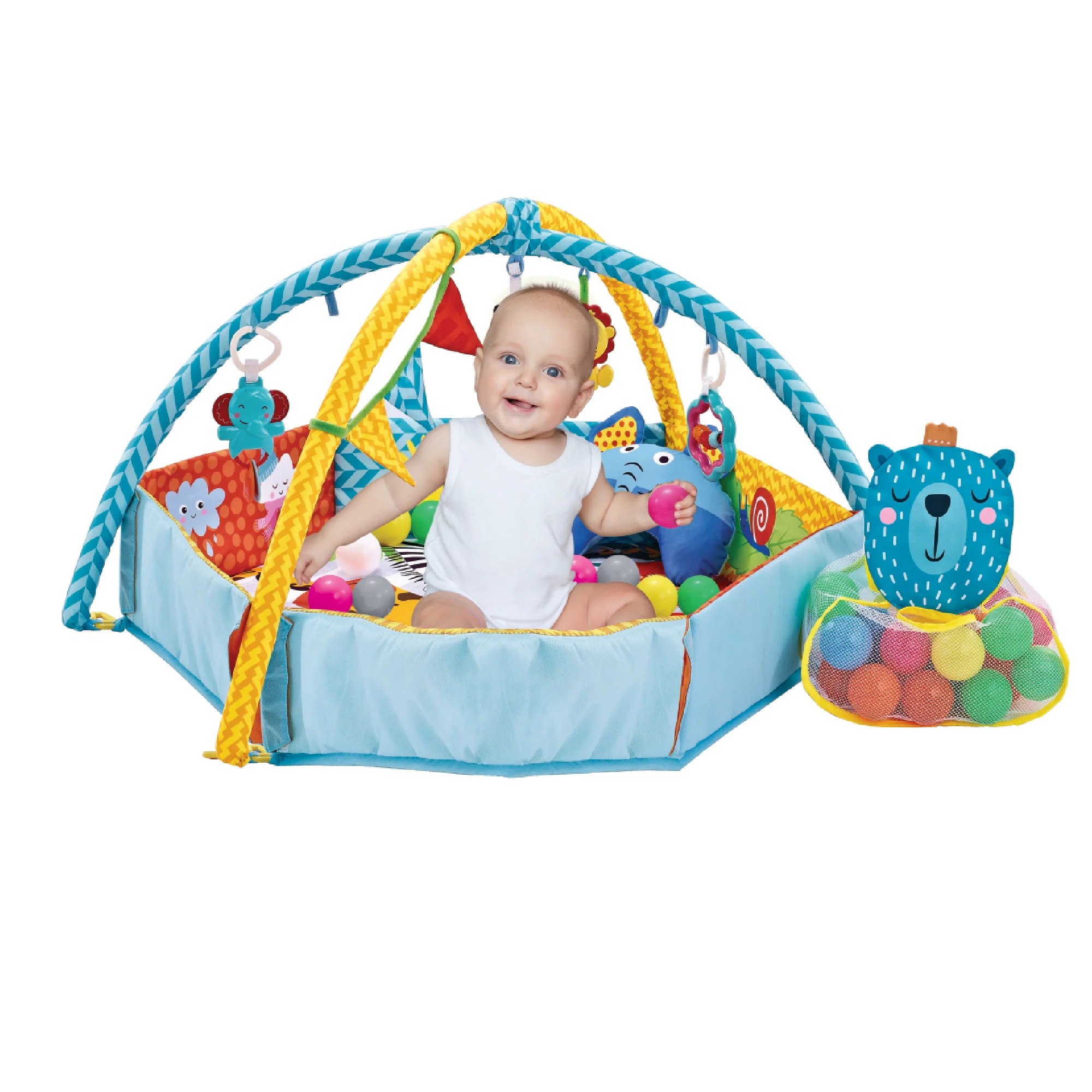 Baby Play Gym & Ball Pit – Tapet Lojërash për Bebe me Lodrat e Varura dhe Topa - Image 2