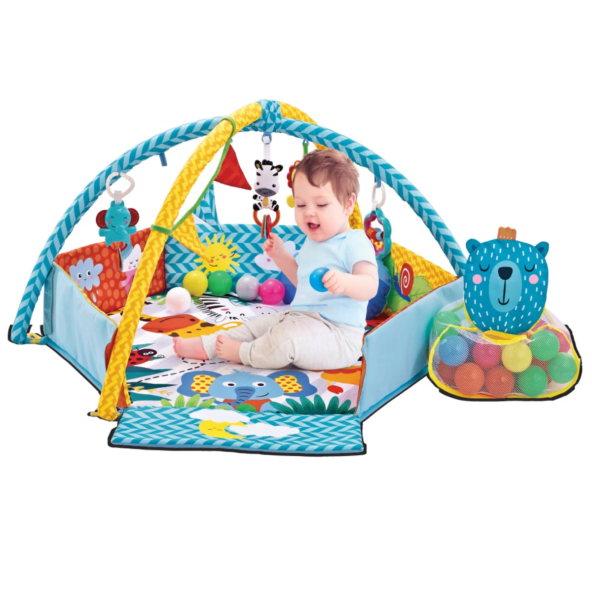 Baby Play Gym & Ball Pit – Tapet Lojërash për Bebe me Lodrat e Varura dhe Topa